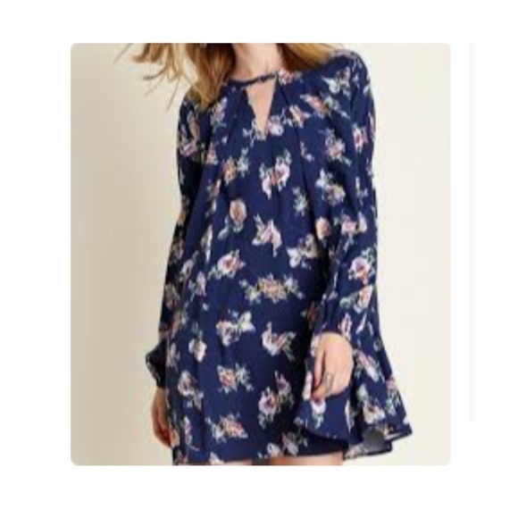 Umgee Navy Floral Boho Swing Dress/Tunic - Picture 1 of 9